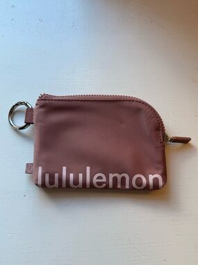 lululemon dusty mauve zip coin pouch with logo